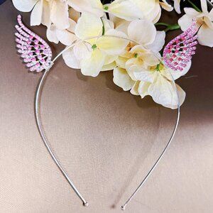 Angel wings headband, silver halo crown, Flower girl headpiece, Pink Fairy crown